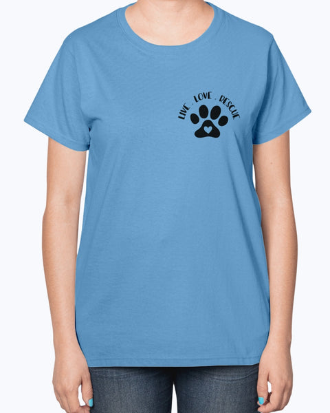 Live Love Rescue Animal Lovers Paw with Heart Ladies T-Shirt